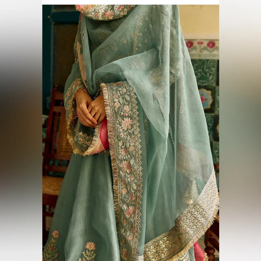 Zara Shahjahan Asmaani Lehenga Set - Picture 6 of 15
